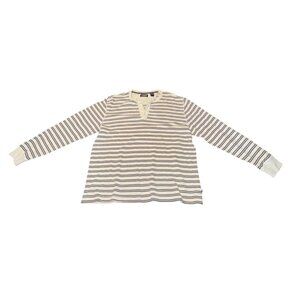 Chaps Mens XL Striped Long Sleeve Henley Shirt White & Navy Cotton Blend